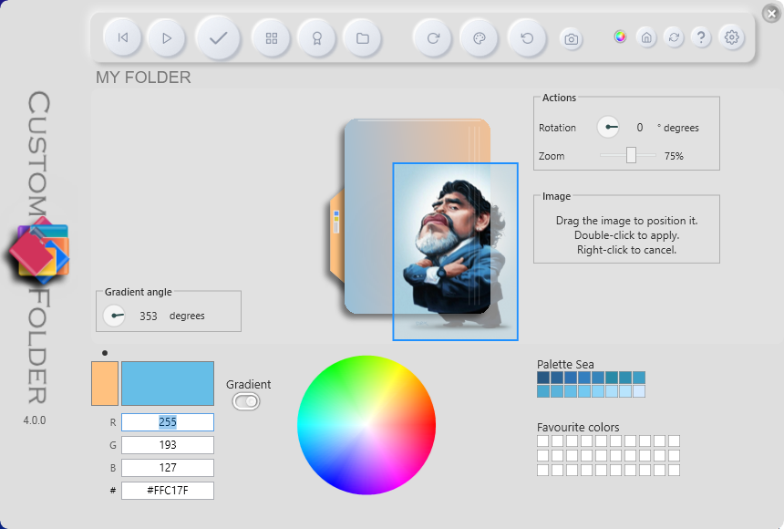 The floating positioning mode with the semi-transparent box over the icon preview