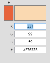The active-color marker (primary / secondary) above the selectors