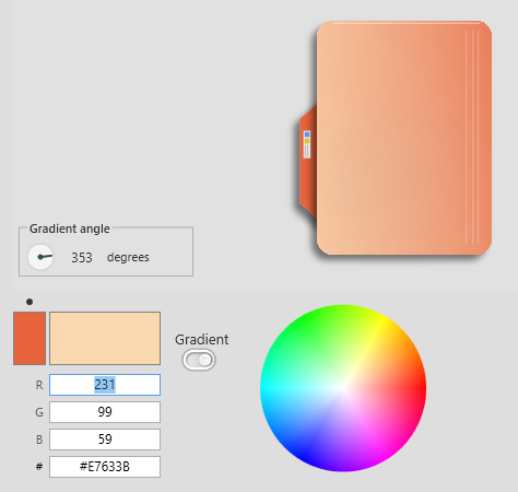 An icon with the gradient enabled and the gradient angle control adjusted