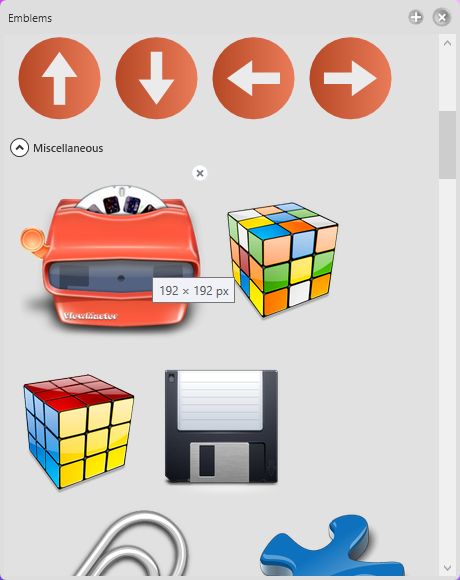 A PNG being dragged onto the emblems panel and the tooltip showing its dimensions