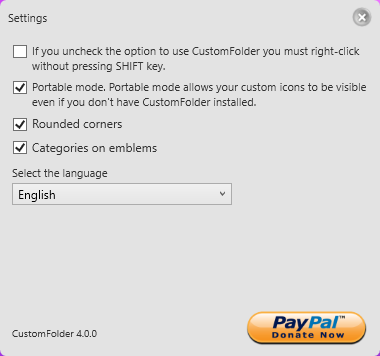 The Settings panel with all of its options