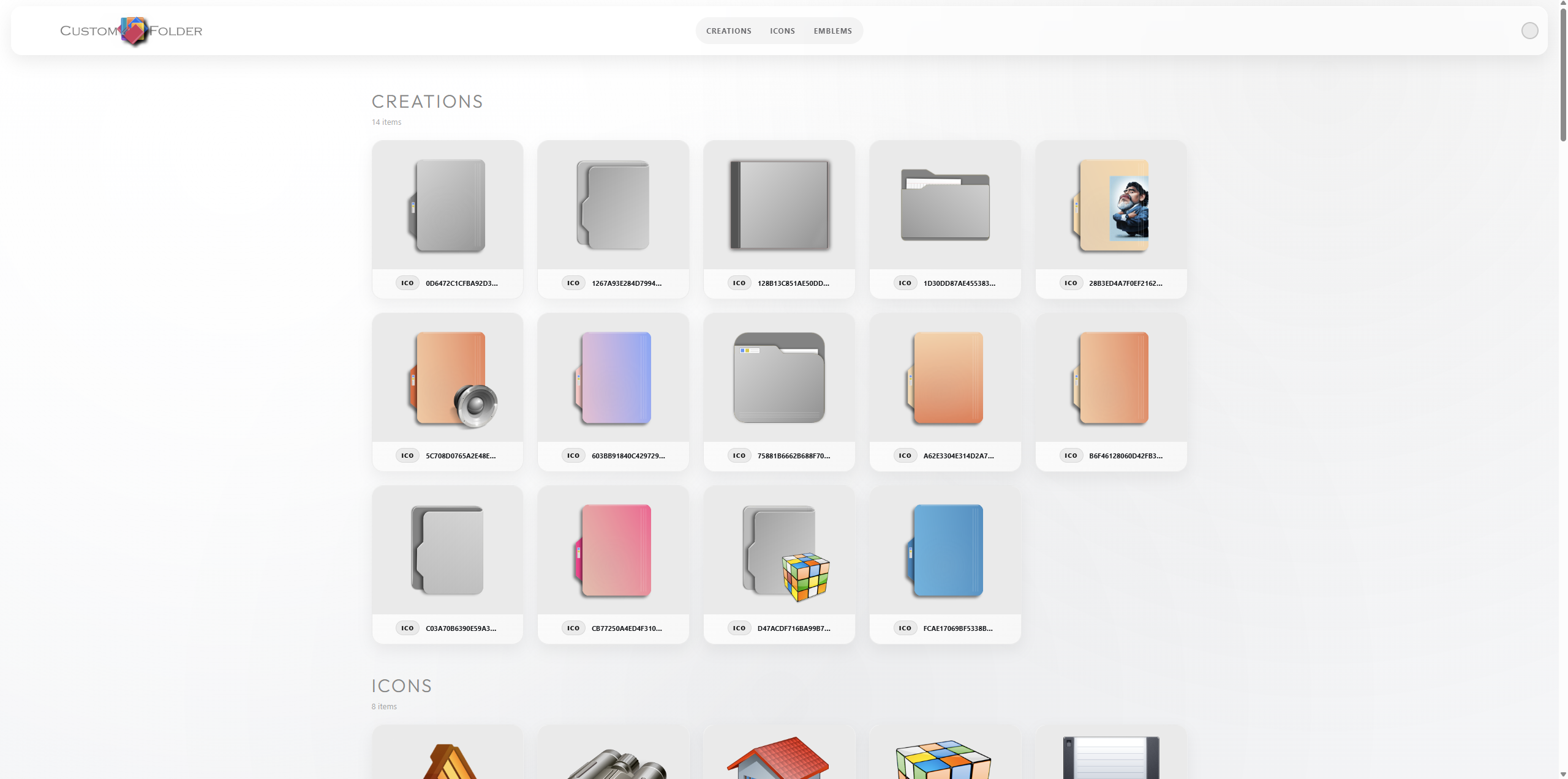 The generated HTML gallery with the designs, icons and emblems