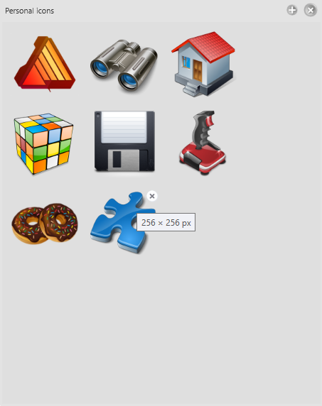 The personal icons panel with the Icons button highlighted