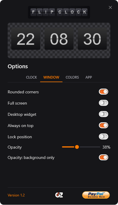 Options window — Window