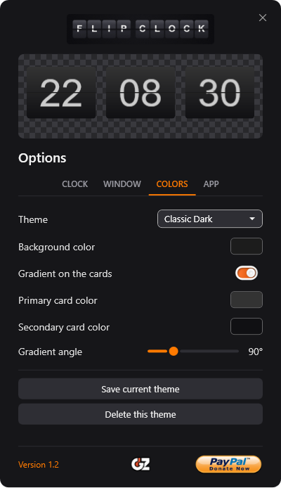 Options window — Colors