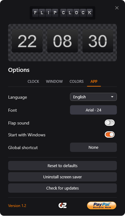 Options window — App