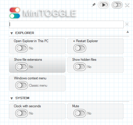 Toggle panel with search filter